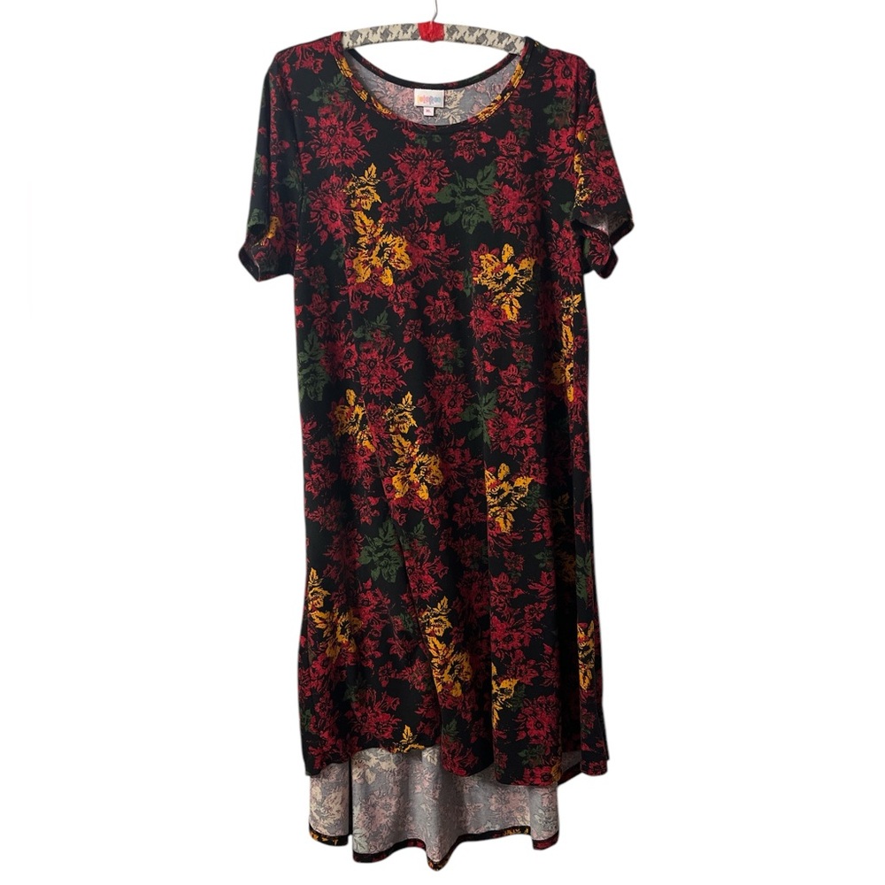 LuLaRoe Black and Floral Asymmetrical Midi Sundress Size XL
